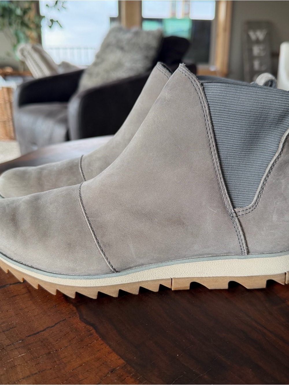 Sorel Harlow Chelsea Quarry Women's Gray Waterproof Leather Ankle Boots Sz 8